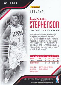 2015-16 Panini Totally Certified - Mirror Red #101 Lance Stephenson Back