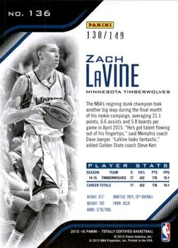 2015-16 Panini Totally Certified - Mirror Red #136 Zach LaVine Back