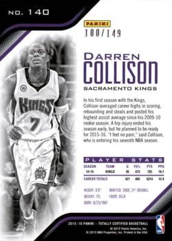 2015-16 Panini Totally Certified - Mirror Red #140 Darren Collison Back