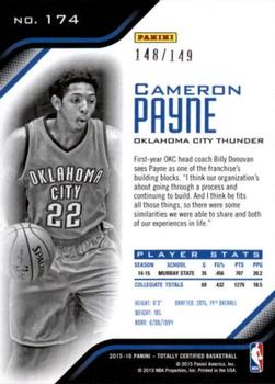 2015-16 Panini Totally Certified - Mirror Red #174 Cameron Payne Back