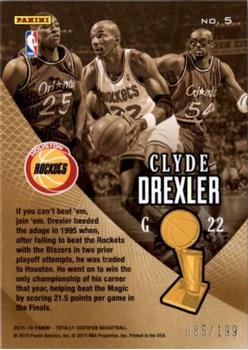 2015-16 Panini Totally Certified - Certified Champions #5 Clyde Drexler Back
