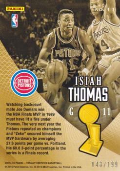 2015-16 Panini Totally Certified - Certified Champions #11 Isiah Thomas Back
