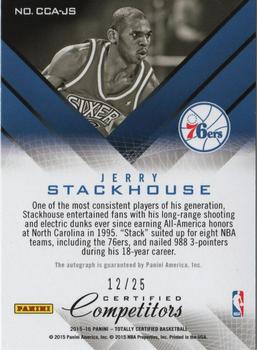 2015-16 Panini Totally Certified - Certified Competitor Autographs #CCA-JS Jerry Stackhouse Back
