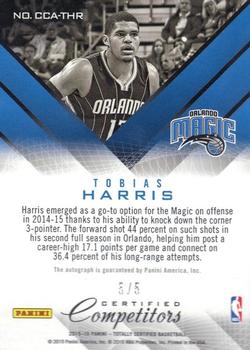 2015-16 Panini Totally Certified - Certified Competitor Autographs Mirror Green #CCA-THR Tobias Harris Back