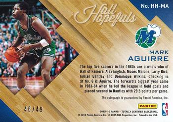 2015-16 Panini Totally Certified - Certified Hall Hopefuls Signatures #HH-MA Mark Aguirre Back