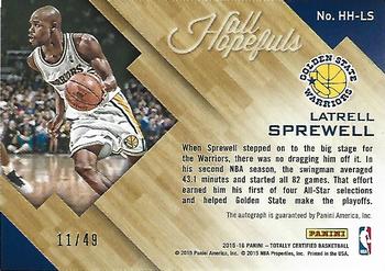 2015-16 Panini Totally Certified - Certified Hall Hopefuls Signatures #HH-LS Latrell Sprewell Back