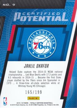 2015-16 Panini Totally Certified - Certified Potential #9 Jahlil Okafor Back