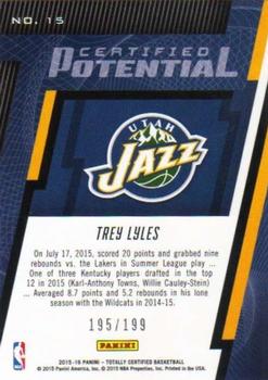 2015-16 Panini Totally Certified - Certified Potential #15 Trey Lyles Back