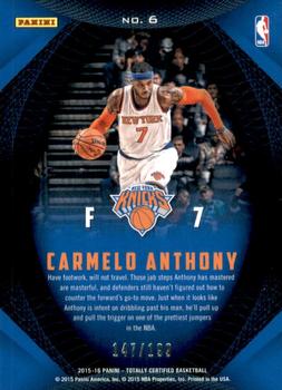2015-16 Panini Totally Certified - Certified Skills #6 Carmelo Anthony Back