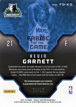 2015-16 Panini Totally Certified - Fabric of the Game Materials Gold #FG-KG Kevin Garnett Back