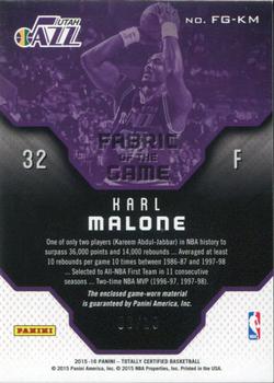 2015-16 Panini Totally Certified - Fabric of the Game Materials Gold #FG-KM Karl Malone Back