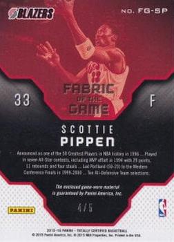2015-16 Panini Totally Certified - Fabric of the Game Materials Green #FG-SP Scottie Pippen Back