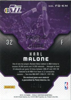 2015-16 Panini Totally Certified - Fabric of the Game Materials Red #FG-KM Karl Malone Back