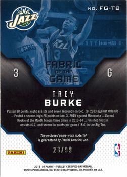 2015-16 Panini Totally Certified - Fabric of the Game Materials Red #FG-TB Trey Burke Back