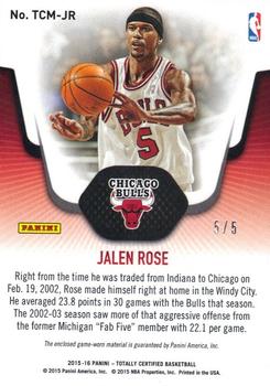 2015-16 Panini Totally Certified - Totally Certified Materials Green #TCM-JR Jalen Rose Back