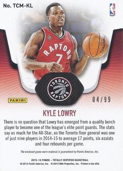2015-16 Panini Totally Certified - Totally Certified Materials Red #TCM-KL Kyle Lowry Back