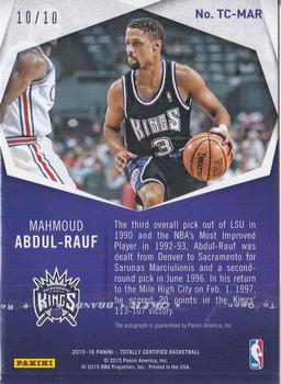 2015-16 Panini Totally Certified - Totally Certified Signatures Mirror Gold #TC-MAR Mahmoud Abdul-Rauf Back