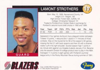 1992-93 Franz Portland Trail Blazers #17 Lamont Strothers Back