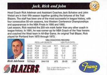 1993-94 Franz Portland Trail Blazers #2 Jack Schalow / Rick Adelman / John Wetzel Back