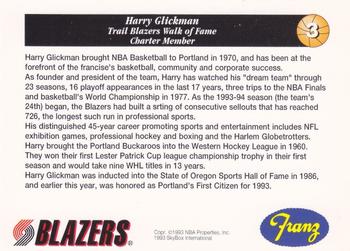 1993-94 Franz Portland Trail Blazers #3 Harry Glickman Back