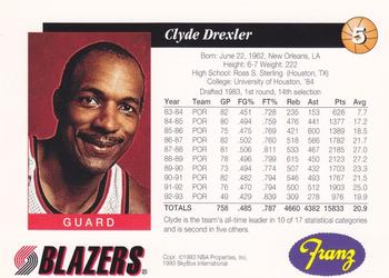 1993-94 Franz Portland Trail Blazers #5 Clyde Drexler Back