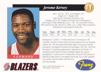 1993-94 Franz Portland Trail Blazers #11 Jerome Kersey Back