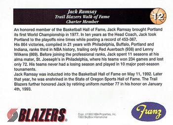 1993-94 Franz Portland Trail Blazers #12 Jack Ramsay Back