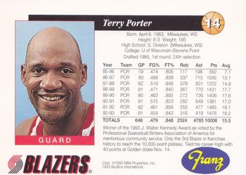 1993-94 Franz Portland Trail Blazers #14 Terry Porter Back