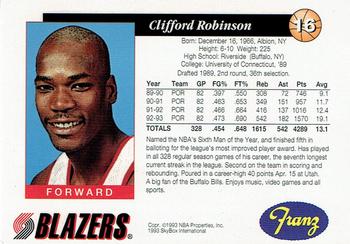 1993-94 Franz Portland Trail Blazers #16 Cliff Robinson Back