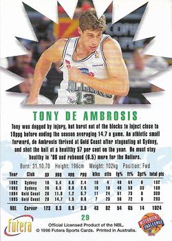 1996 Futera NBL #29 Tony De Ambrosis Back
