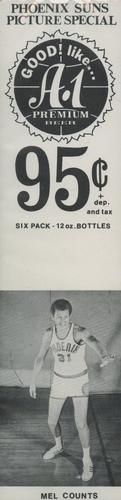 1970-71 A-1 Premium Beer Phoenix Suns Price Tabs #NNO Mel Counts Front