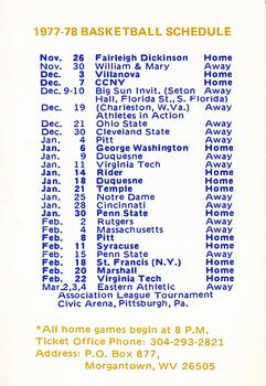 1977-78 West Virginia Mountaineers Schedule #2 Dennis Hosey Back