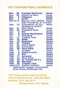1977-78 West Virginia Mountaineers Schedule #4 Maurice Robinson Back