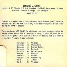 1973-74 Shur-Fresh Seattle SuperSonics #9 Kennedy McIntosh Back