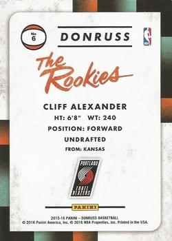 2015-16 Donruss - The Rookies #6 Cliff Alexander Back