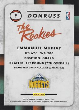 2015-16 Donruss - The Rookies #7 Emmanuel Mudiay Back