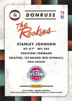 2015-16 Donruss - The Rookies #10 Stanley Johnson Back