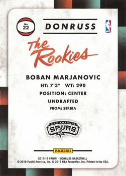 2015-16 Donruss - The Rookies #22 Boban Marjanovic Back