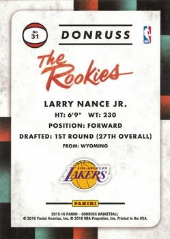 2015-16 Donruss - The Rookies #31 Larry Nance Jr. Back