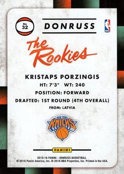2015-16 Donruss - The Rookies #32 Kristaps Porzingis Back