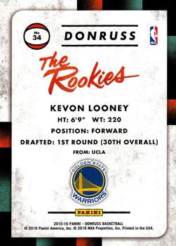 2015-16 Donruss - The Rookies #34 Kevon Looney Back