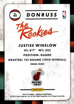 2015-16 Donruss - The Rookies #45 Justise Winslow Back