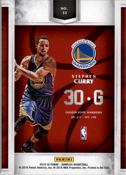 2015-16 Donruss - Elite Extra Edition #33 Stephen Curry Back