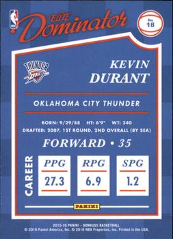 2015-16 Donruss - Elite Dominator Veterans #18 Kevin Durant Back