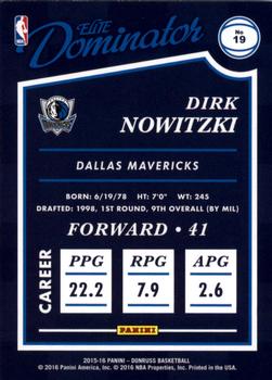2015-16 Donruss - Elite Dominator Veterans #19 Dirk Nowitzki Back