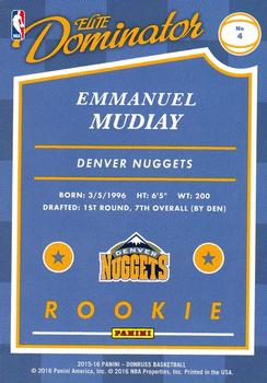 2015-16 Donruss - Elite Dominator Rookies #4 Emmanuel Mudiay Back