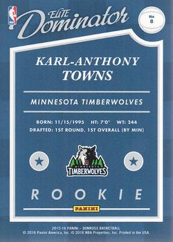 2015-16 Donruss - Elite Dominator Rookies #8 Karl-Anthony Towns Back