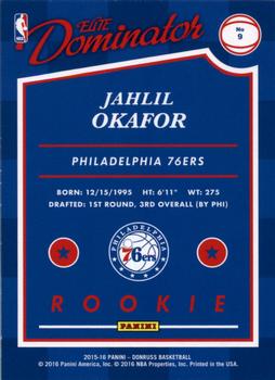 2015-16 Donruss - Elite Dominator Rookies #9 Jahlil Okafor Back