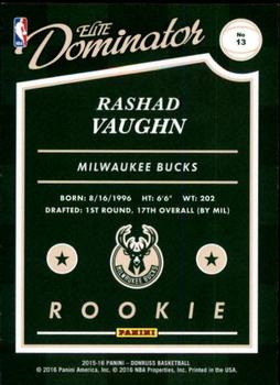 2015-16 Donruss - Elite Dominator Rookies #13 Rashad Vaughn Back