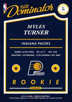 2015-16 Donruss - Elite Dominator Rookies #14 Myles Turner Back